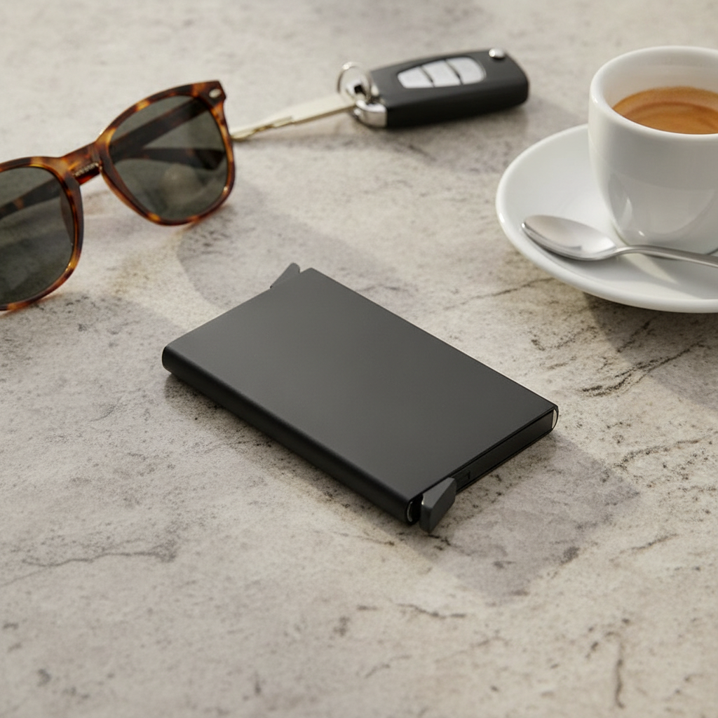 Tarjetero de Aluminio Pop-Up con Bloqueo RFID