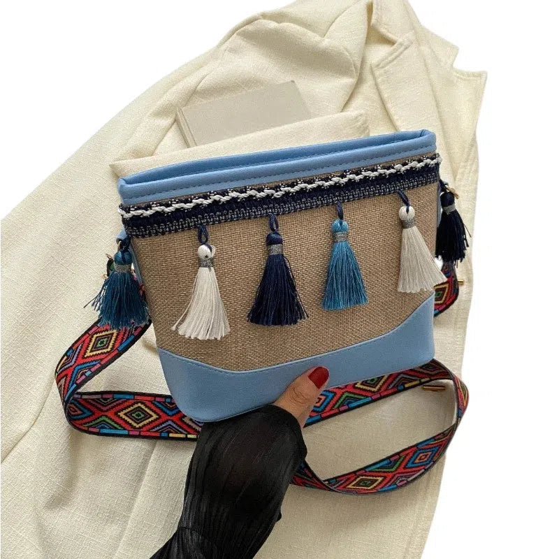Bolso Bandolera Estilo Peruana Azul