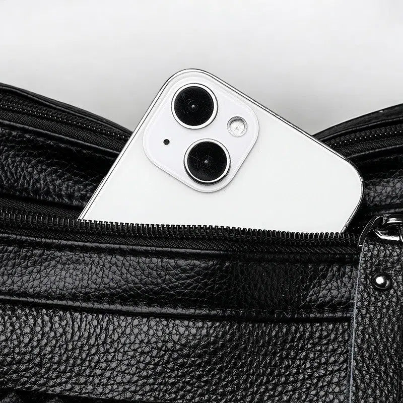 Bolso Bandolera de Cuero de Cierres Múltiples