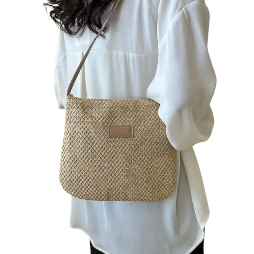 Bolso Bandolera de Paja Estilo Bucket