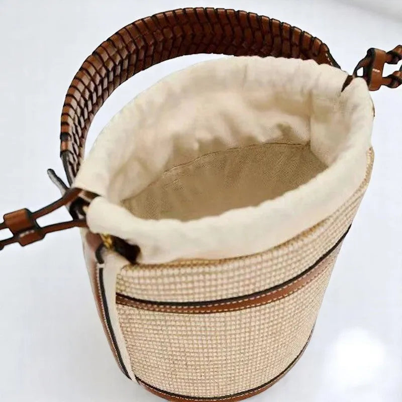 Bolso Cubo de Paja Natural Estilo Casual