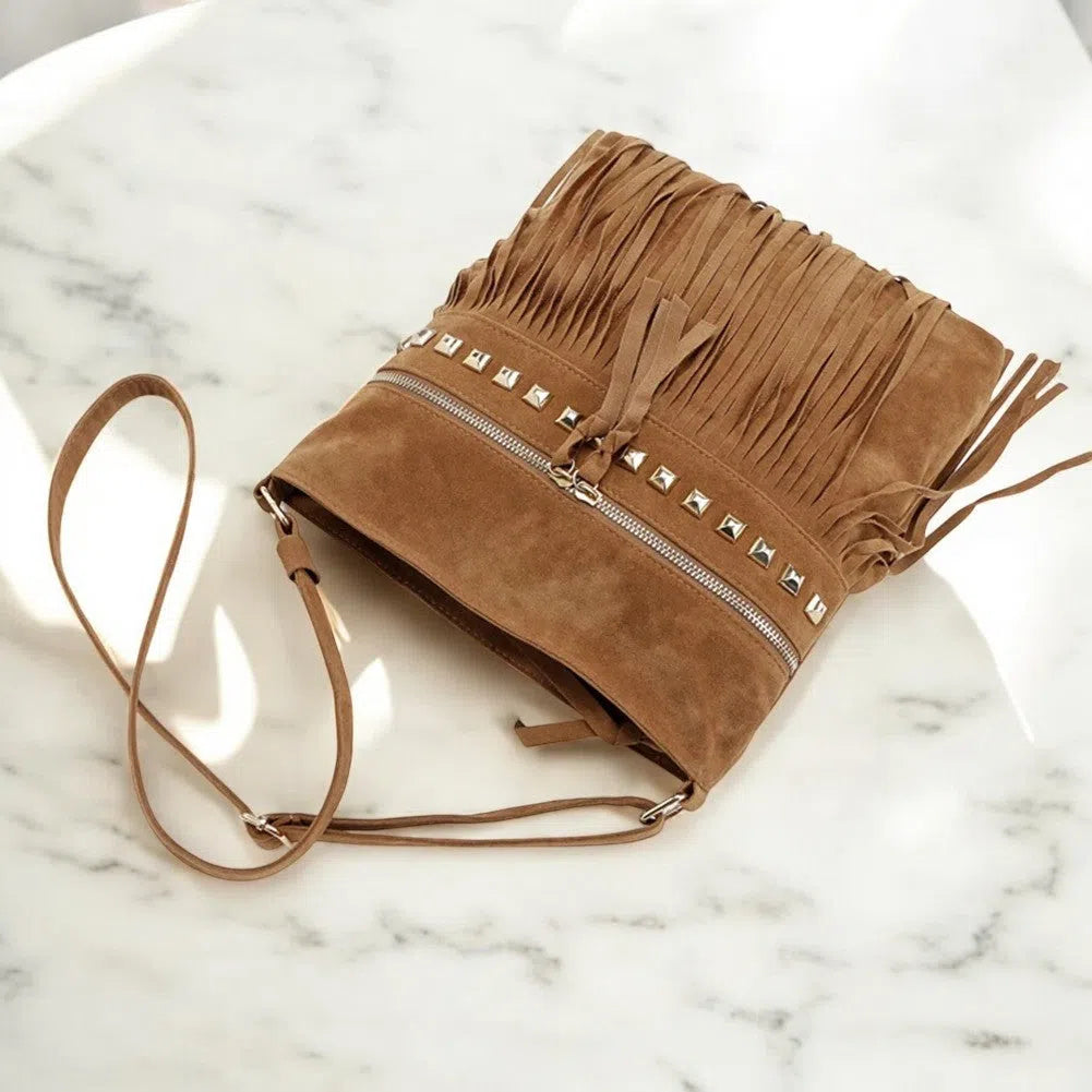 Bolso Flecos Bandolera Gamuza