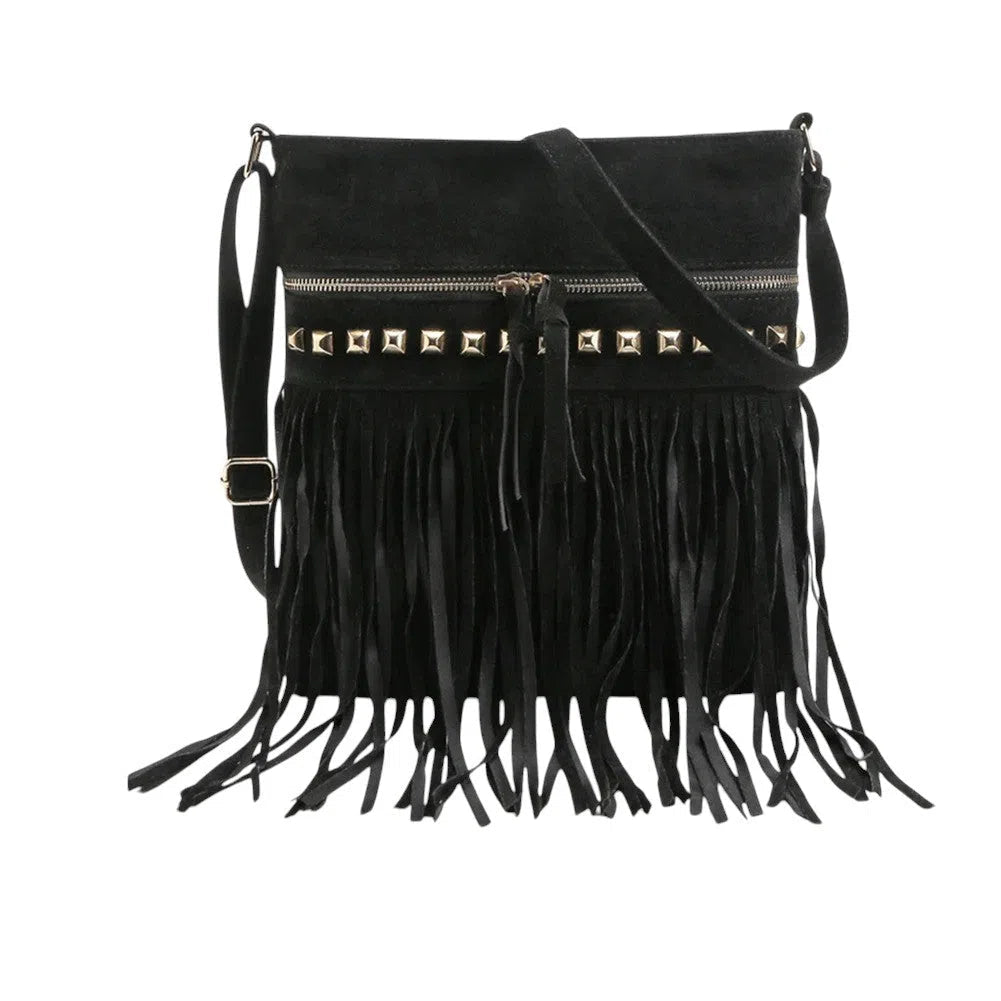 Bolso Flecos Bandolera Gamuza