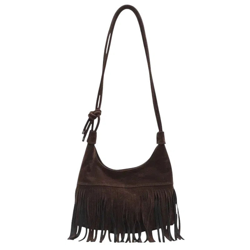 Bolso Flecos Gamuza Elegante Color Café