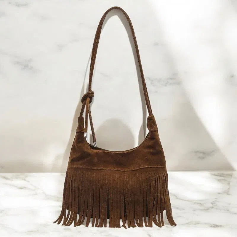 Bolso Flecos Gamuza Elegante Color Caqui