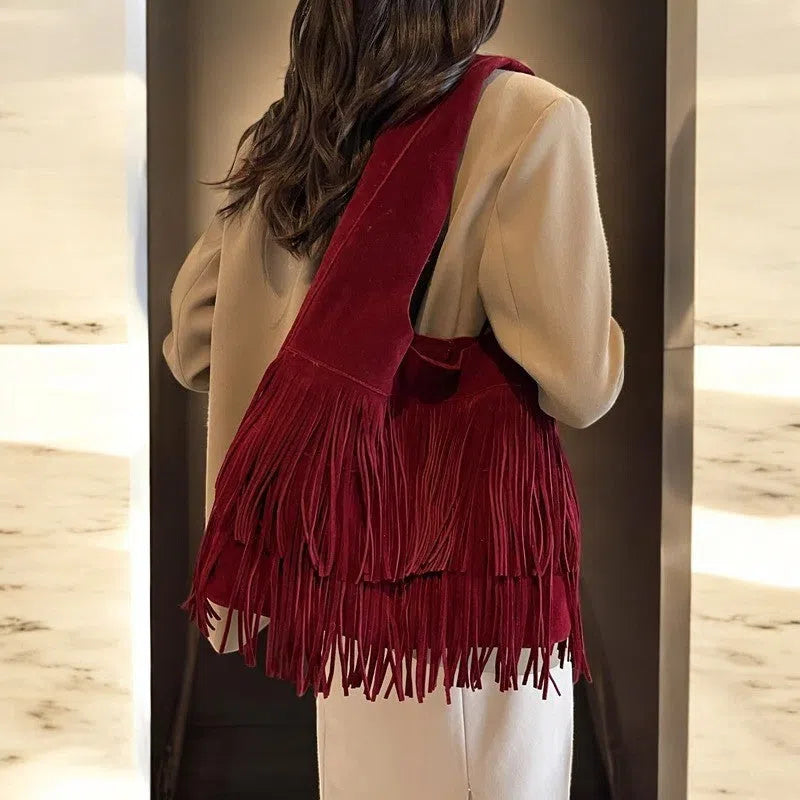 Bolso Flecos de Gamuza Rojo