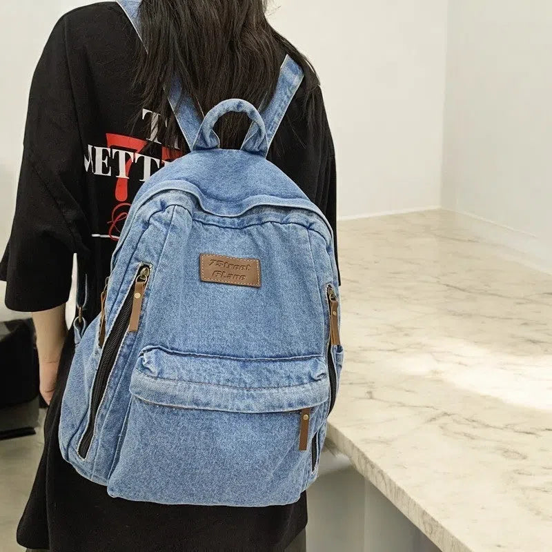 Bolso Mochila Denim con Cierres Laterales Azul Claro