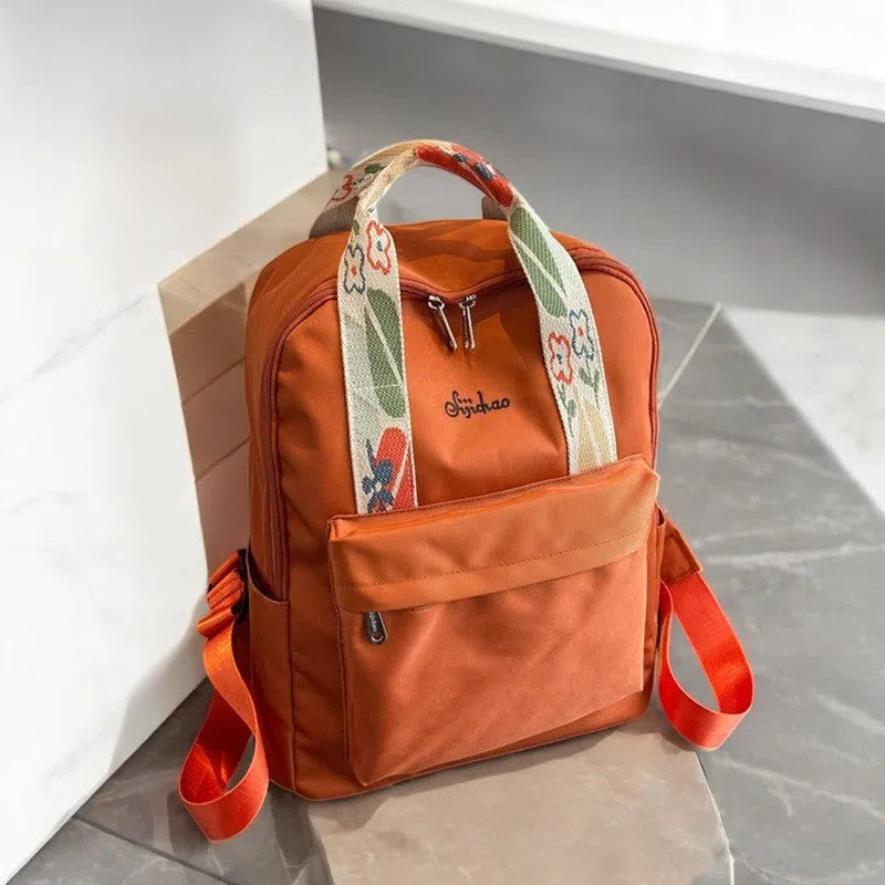 Bolso Mochila Nylon Bordado Floral