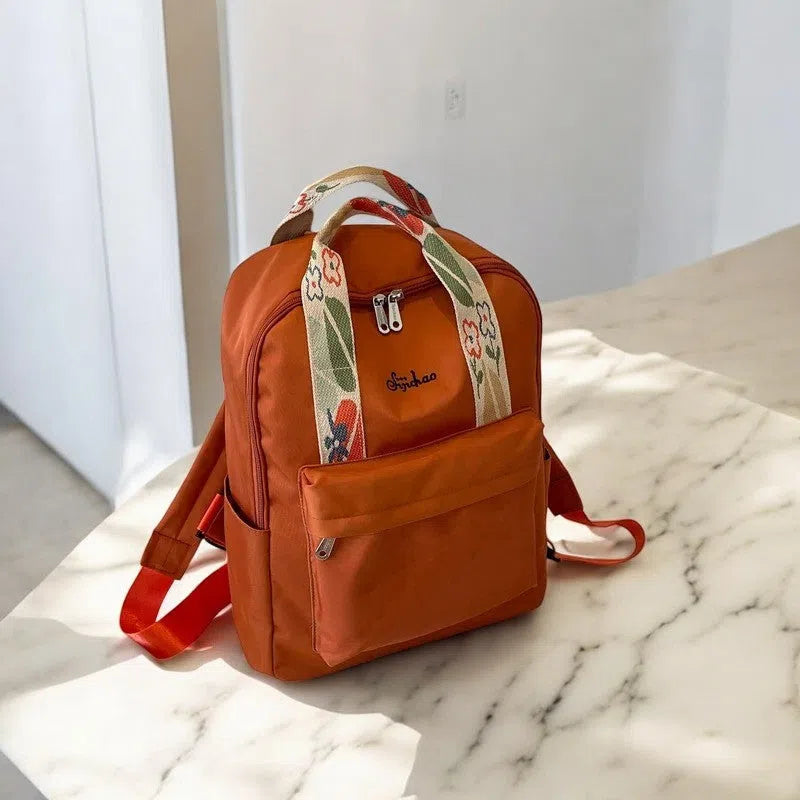 Bolso Mochila Nylon Bordado Floral