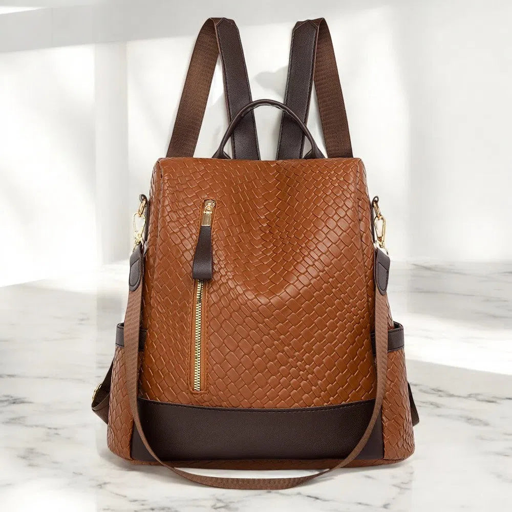 Bolso Mochila Universitaria de Cuero Café