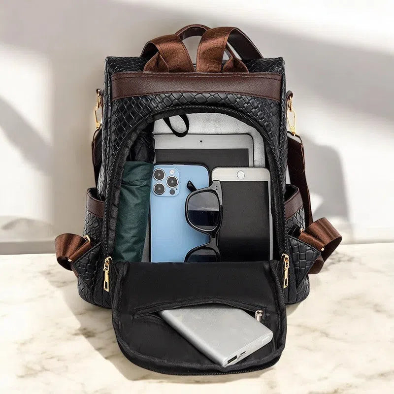 Bolso Mochila Universitaria de Cuero Negro