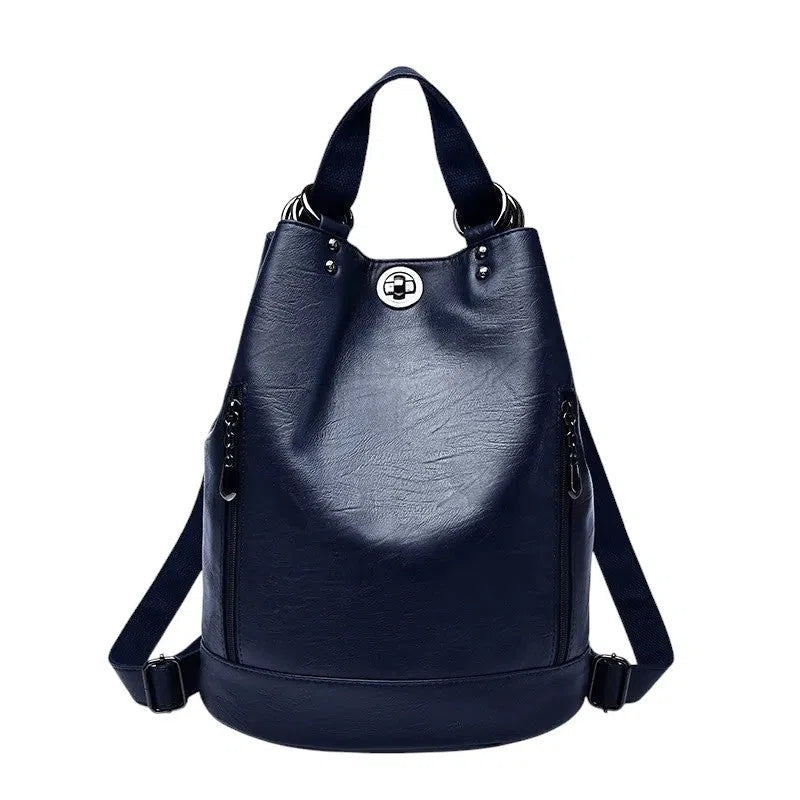 Bolso Mochila de Cuero Auténtico Azul