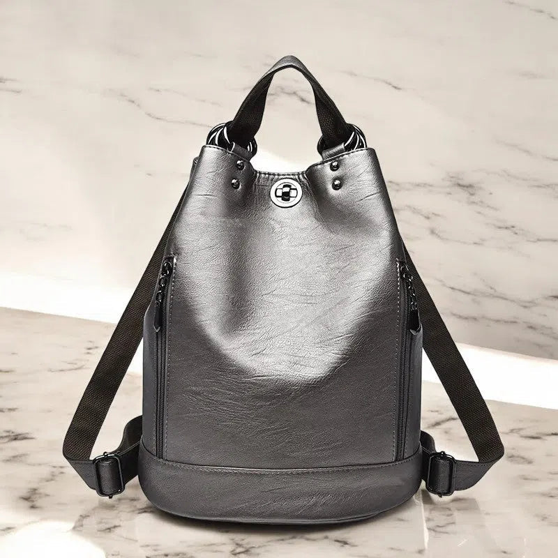 Bolso Mochila de Cuero Auténtico Bronce