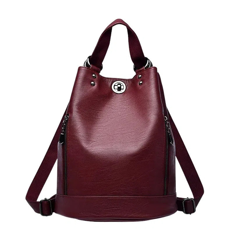 Bolso Mochila de Cuero Auténtico Vino