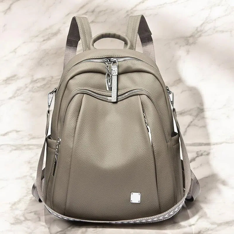 Bolso Mochila de Cuero con Múltiples Compartimentos de Colores