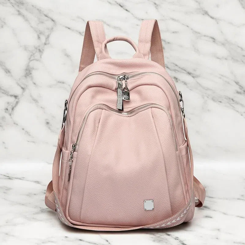 Bolso Mochila de Cuero con Múltiples Compartimentos de Colores