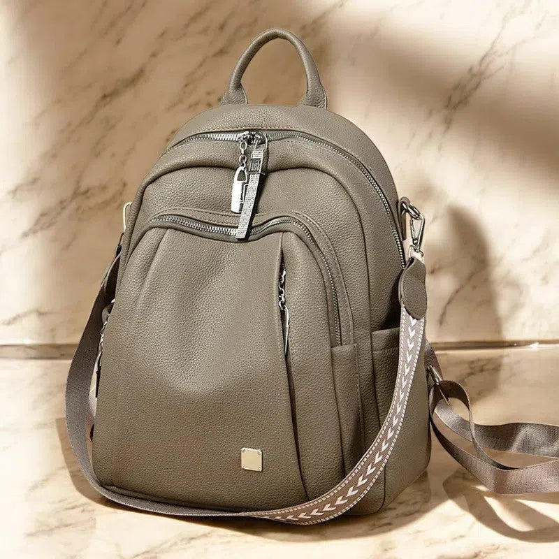 Bolso Mochila de Cuero con Múltiples Compartimentos de Colores