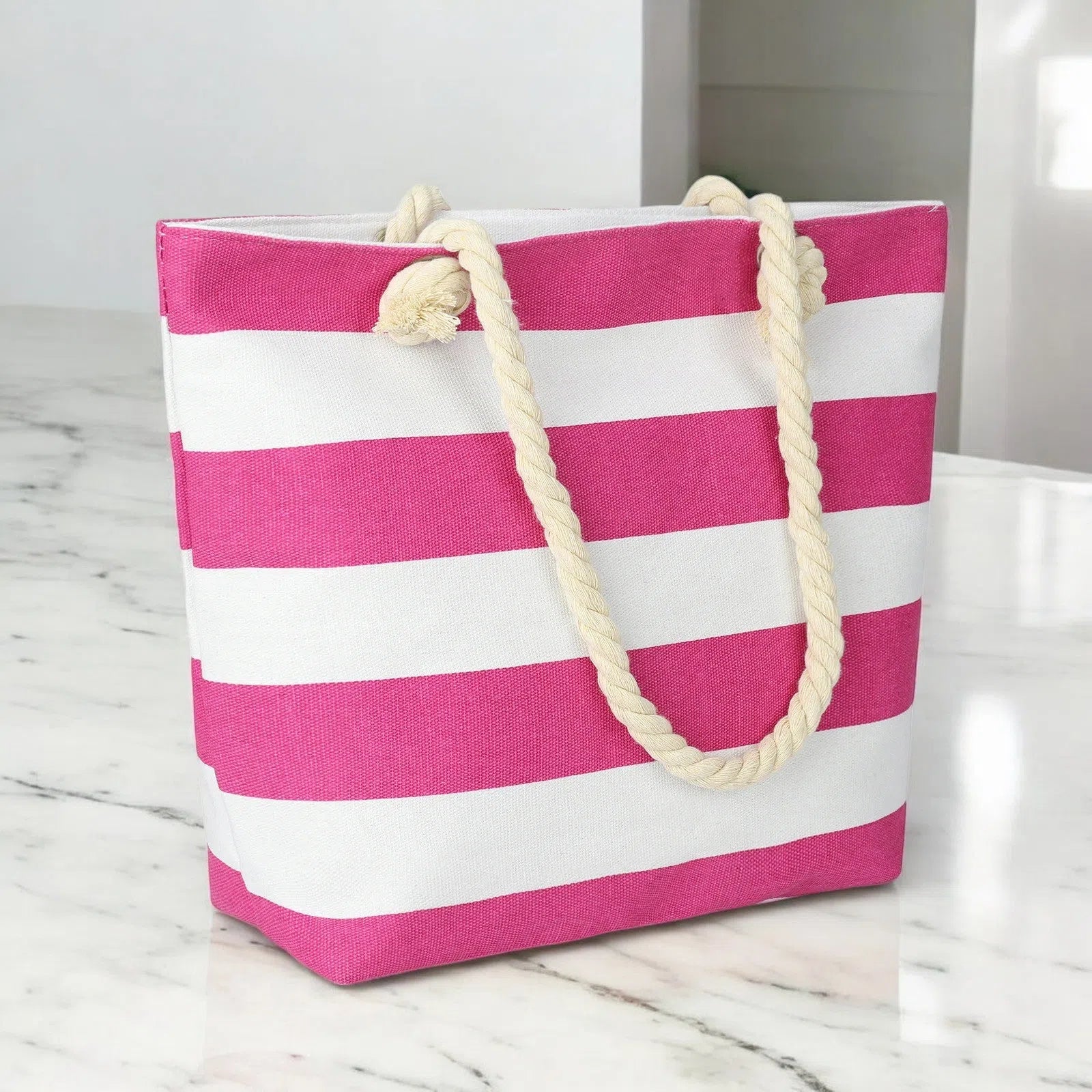 Bolso Playa Rayas con Asas Trenzadas