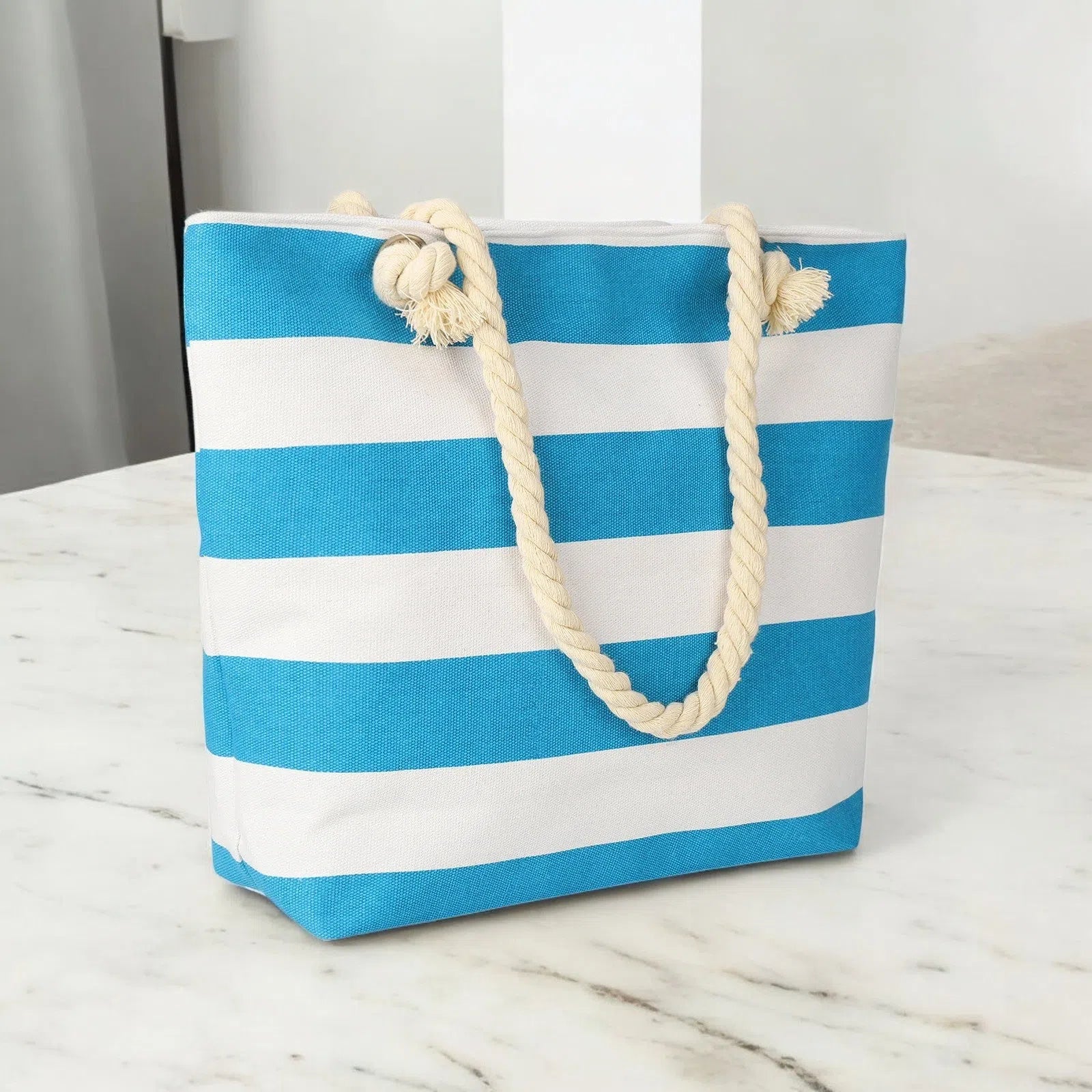 Bolso Playa Rayas con Asas Trenzadas