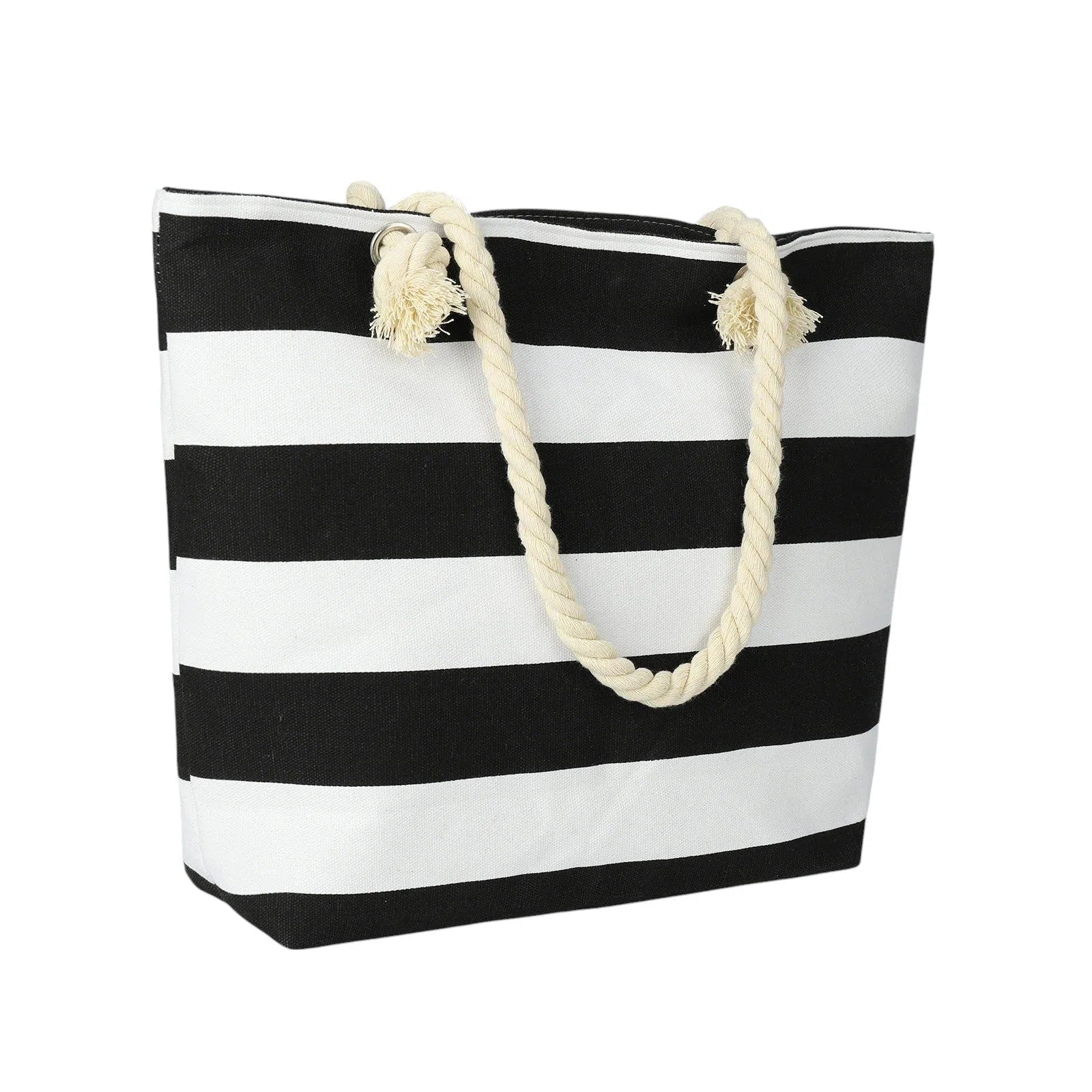 Bolso Playa Rayas con Asas Trenzadas