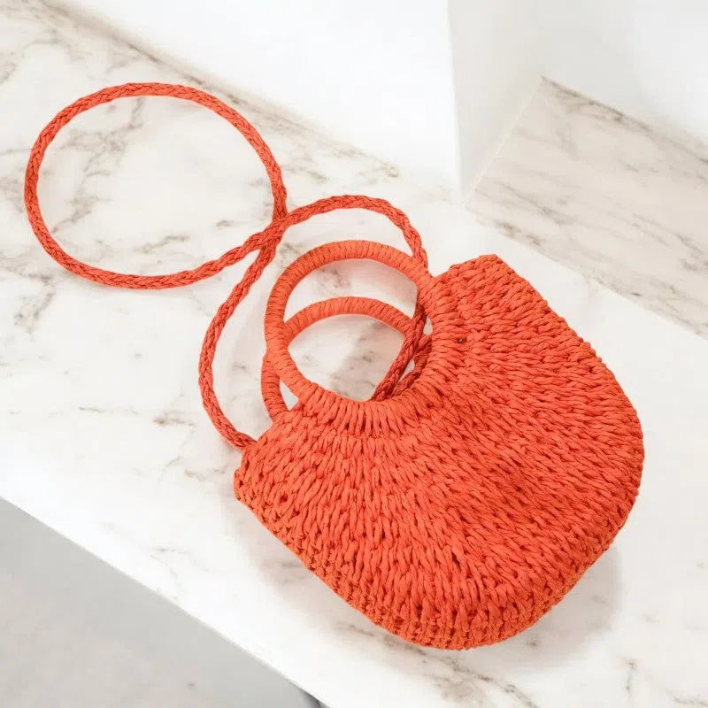 Bolso Rafia Media Luna Naranja