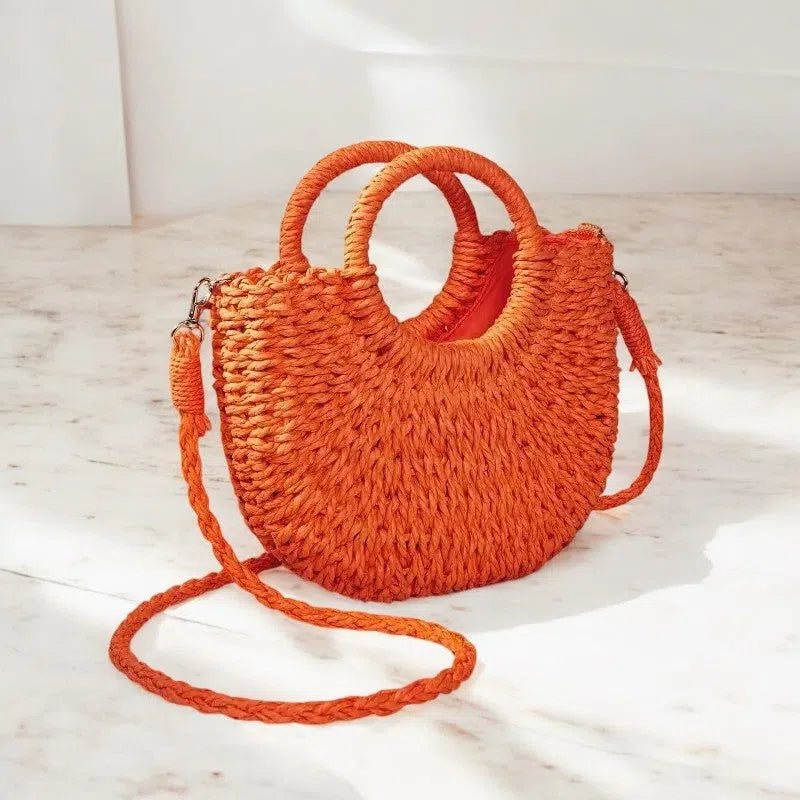 Bolso Rafia Media Luna Naranja