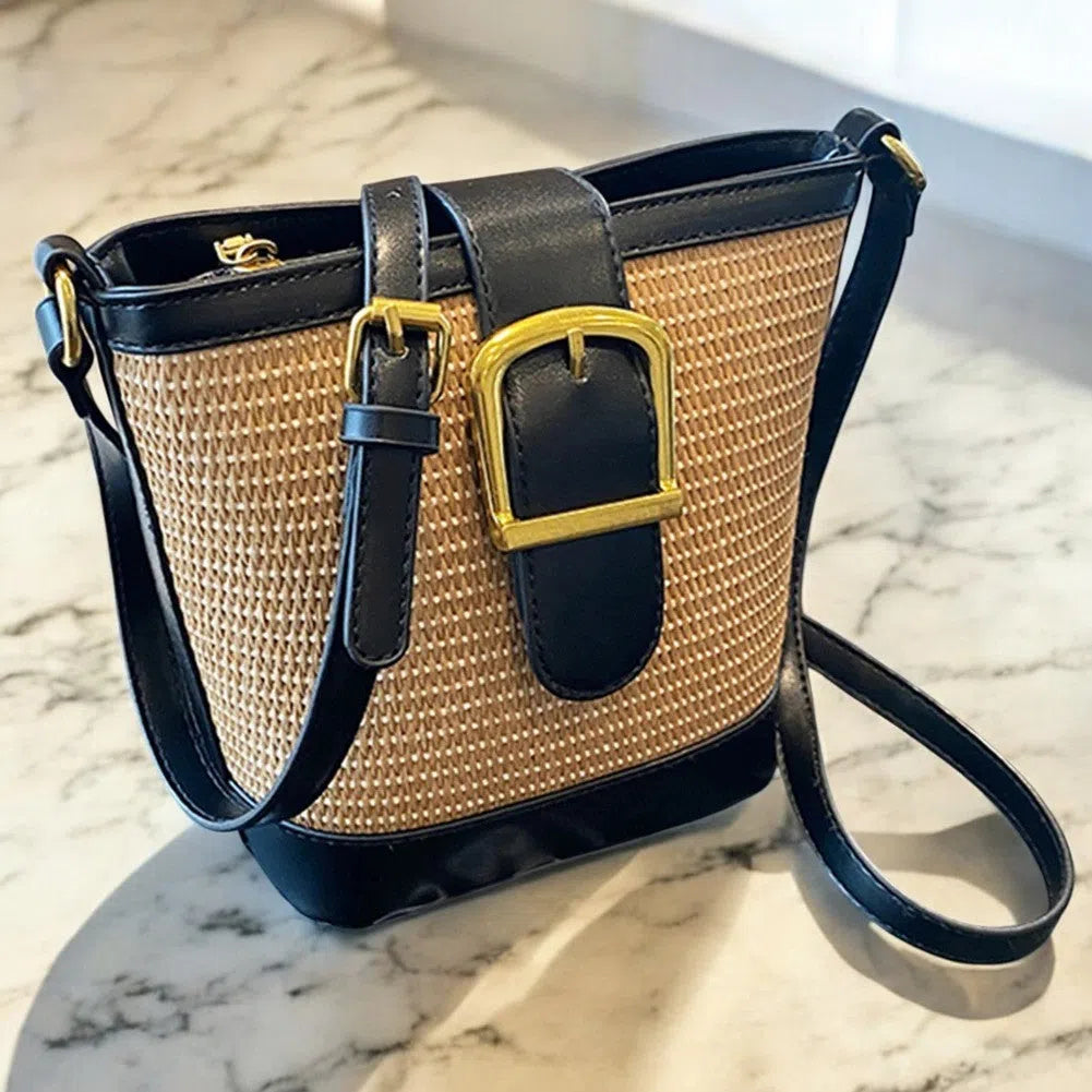 Bolso Rafia Tipo Bandolera Elegante Negra