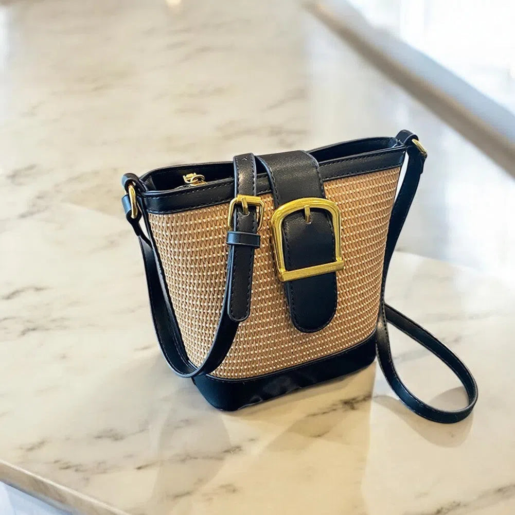 Bolso Rafia Tipo Bandolera Elegante Negra