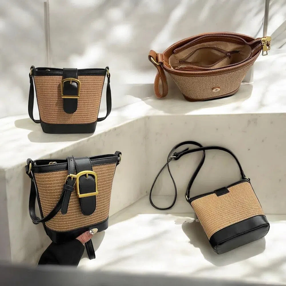 Bolso Rafia Tipo Bandolera Elegante Negra