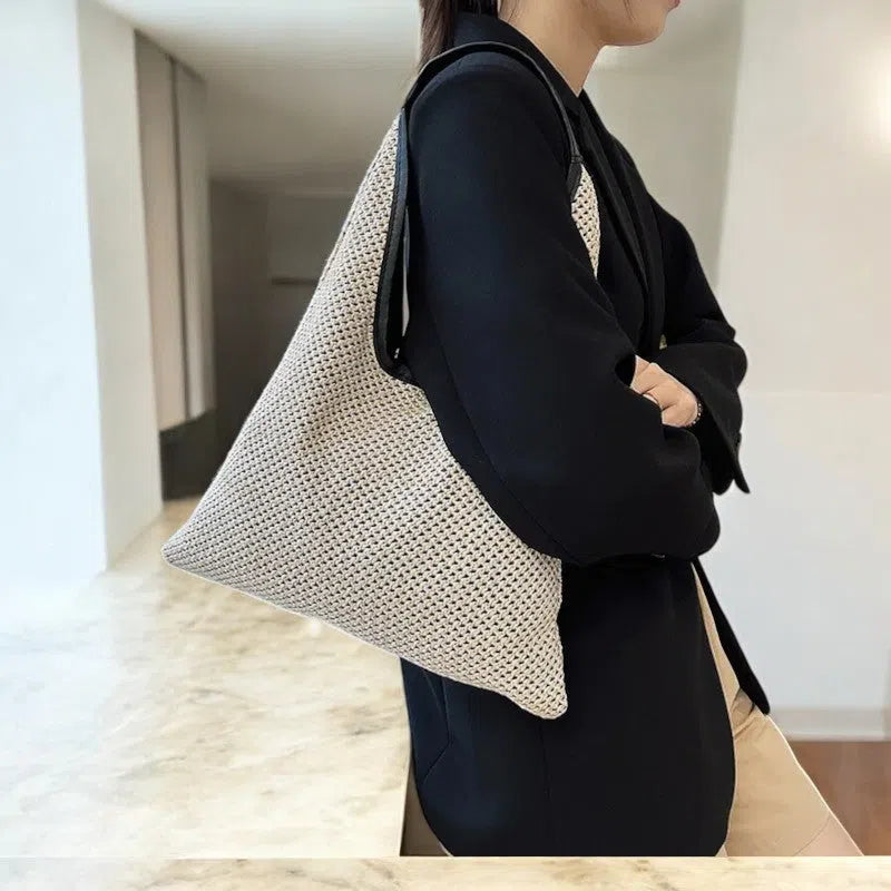 Bolso Rafia de Hombro Elegante Crema