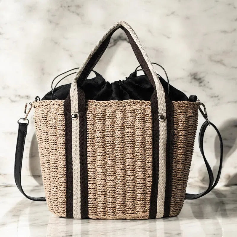 Bolso Rafia para Playa Rígido Caqui