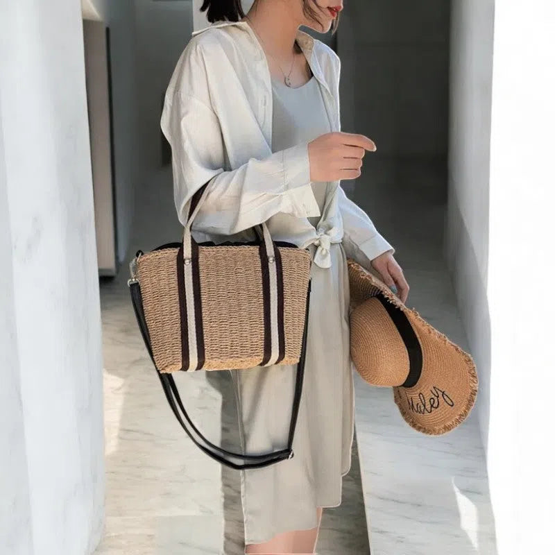 Bolso Rafia para Playa Rígido Caqui