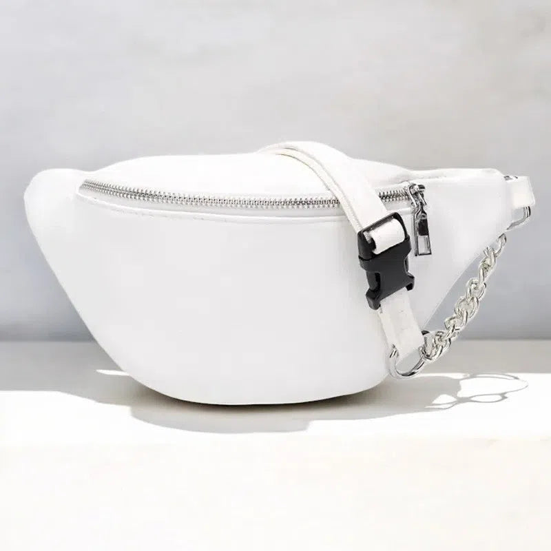 Bolso Riñonera Blanca de PU con Cadena