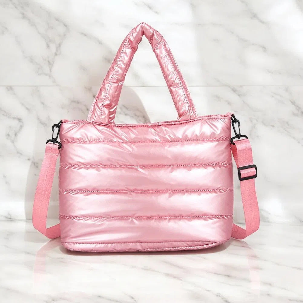 Bolso Shopper Acolchado Metalizado Colores Pastel