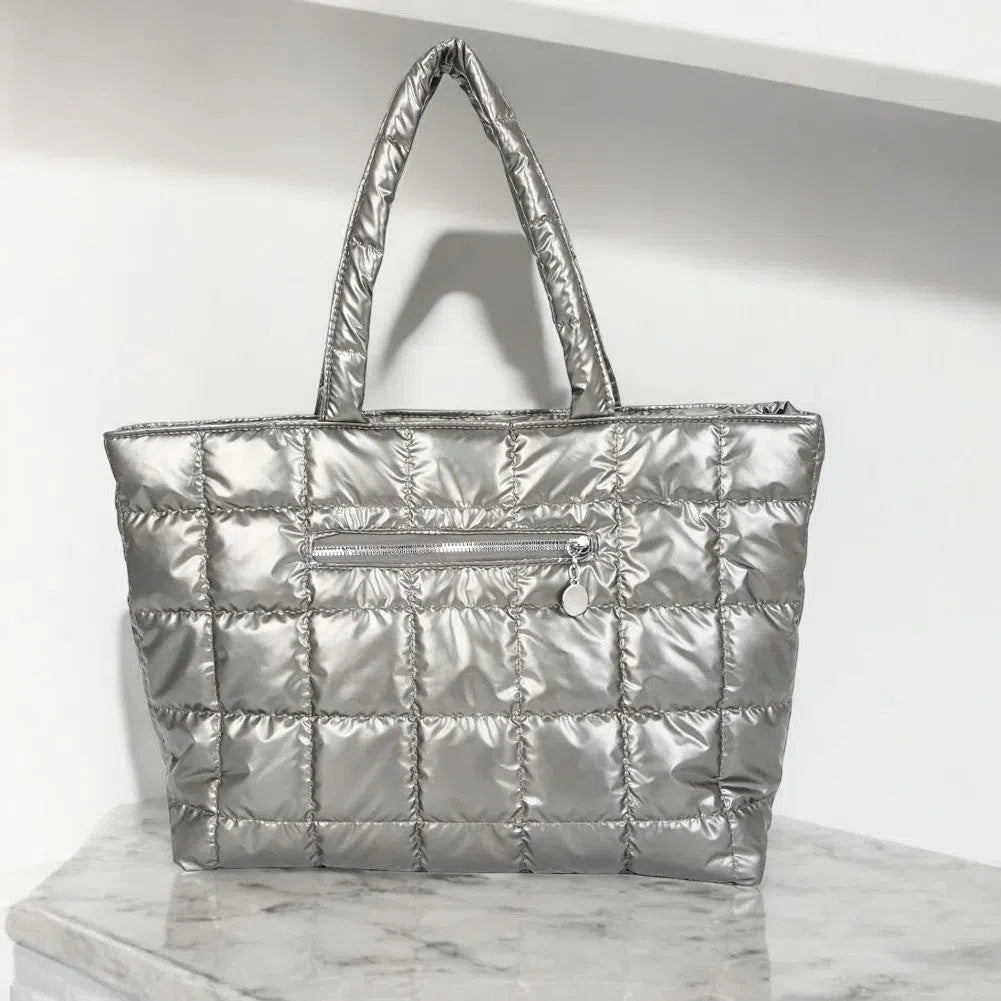 Bolso Shopper Acolchado Metalizado Plata y Oro
