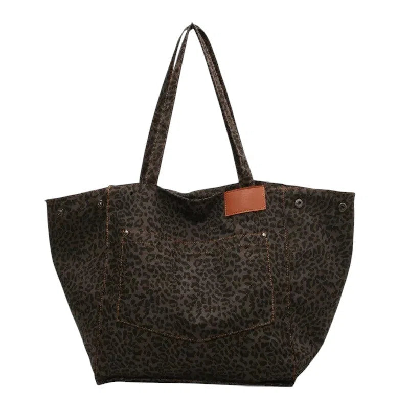Bolso Shopper de Lona Leopardo Negro