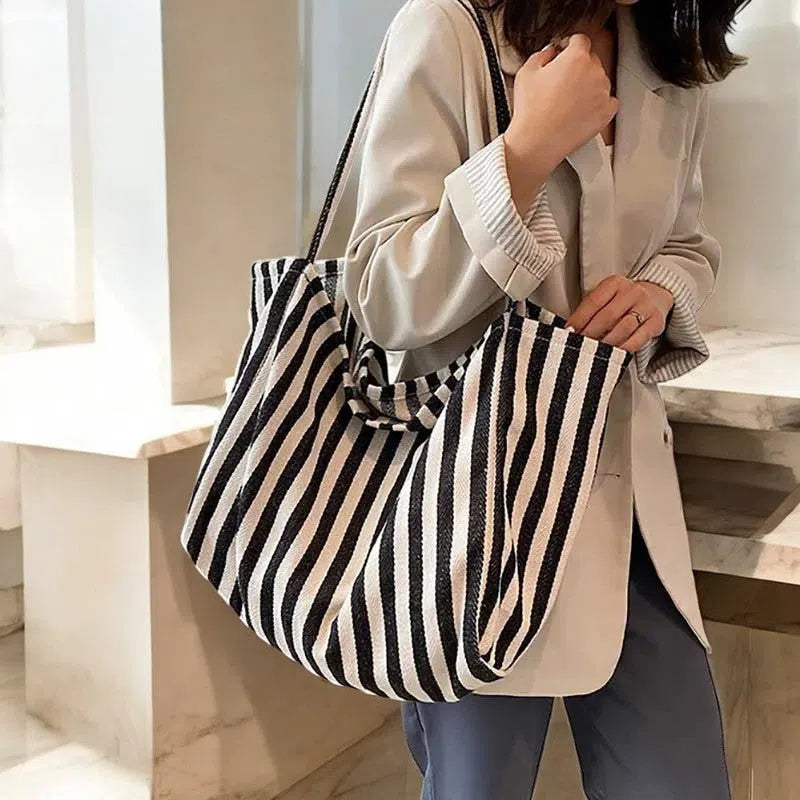 Bolso Shopper de Lona con Rayas