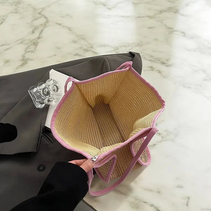 Bolso Shopper de Rafia Rosa
