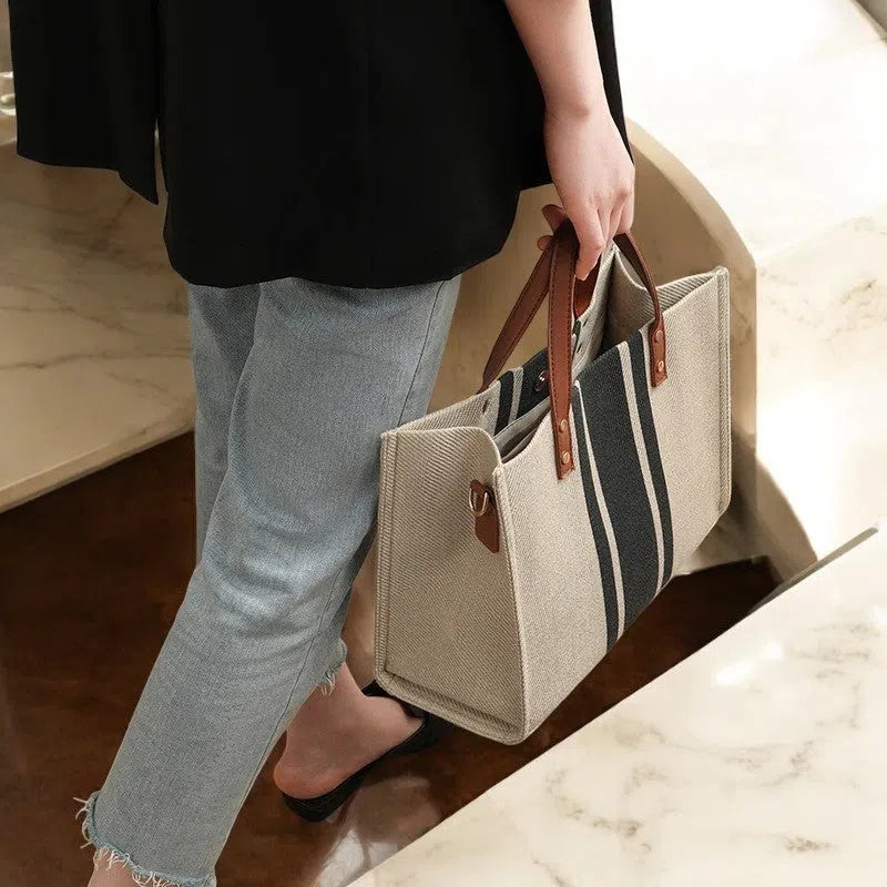 Bolso Tote Bag de Lona con Rayas Elegante
