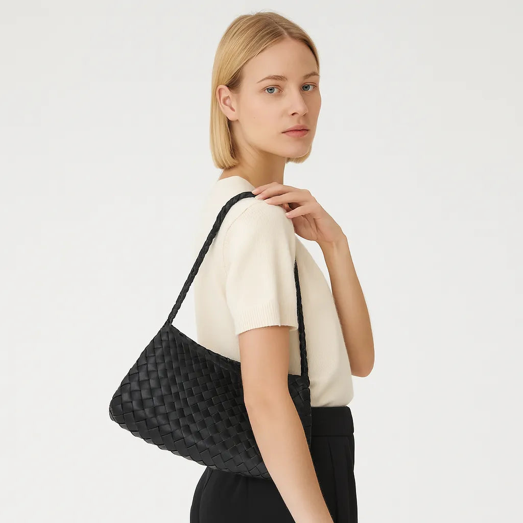 Bolso tote Trenzado de PU Negro – Sofisticación, Textura y Estilo Atemporal