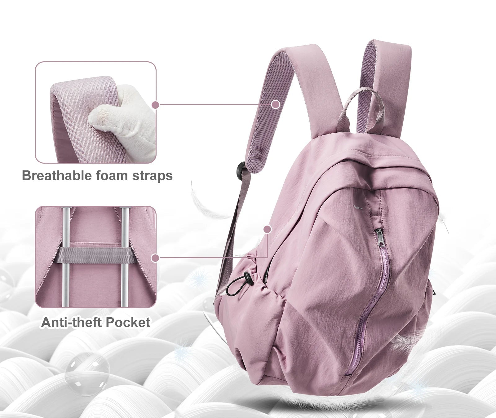 Mochila Casual Unisex Rosa de Nylon – Ligera y Cómoda para el Día a Día