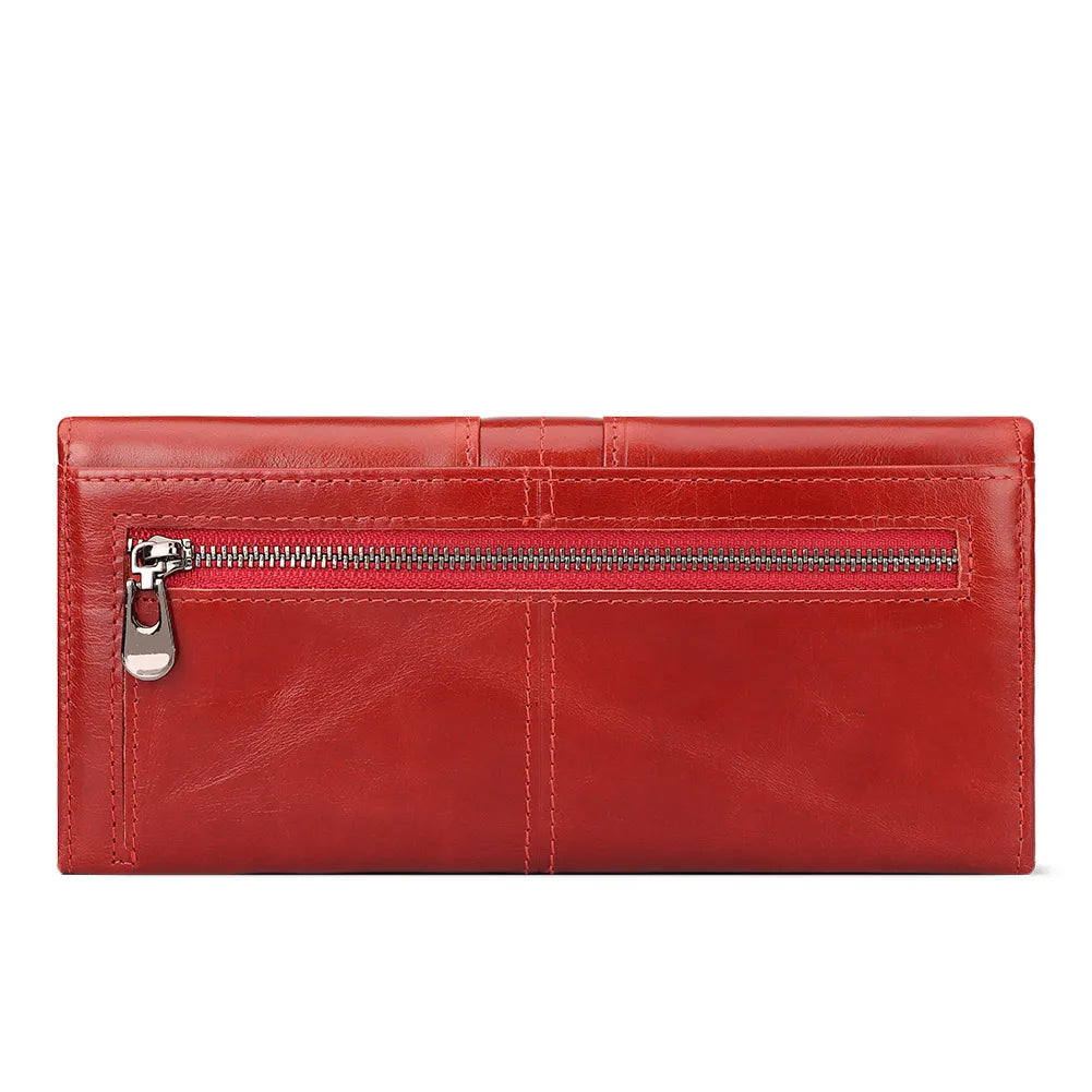 Cartera Larga de Piel Genuina con RFID para Mujer