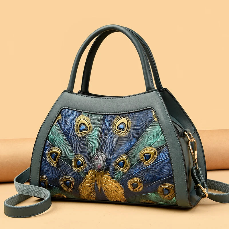 Bolso Tote de PU con Diseño Pavo Real – Elegancia Fashion para Mujer