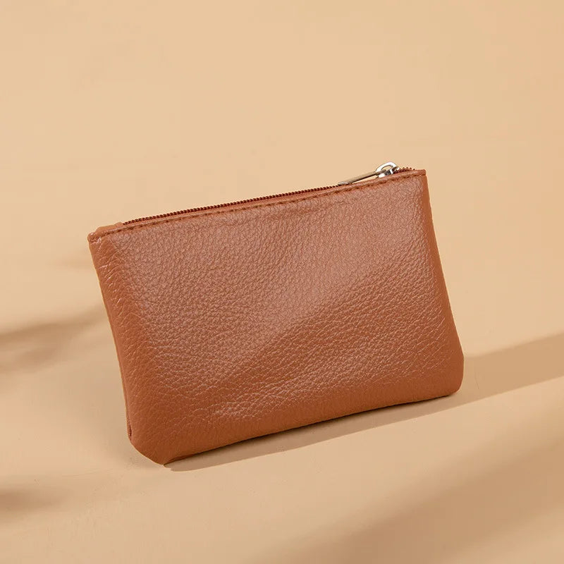 Monedero Pequeño con Cremallera Textura Lichi - Marrón claro