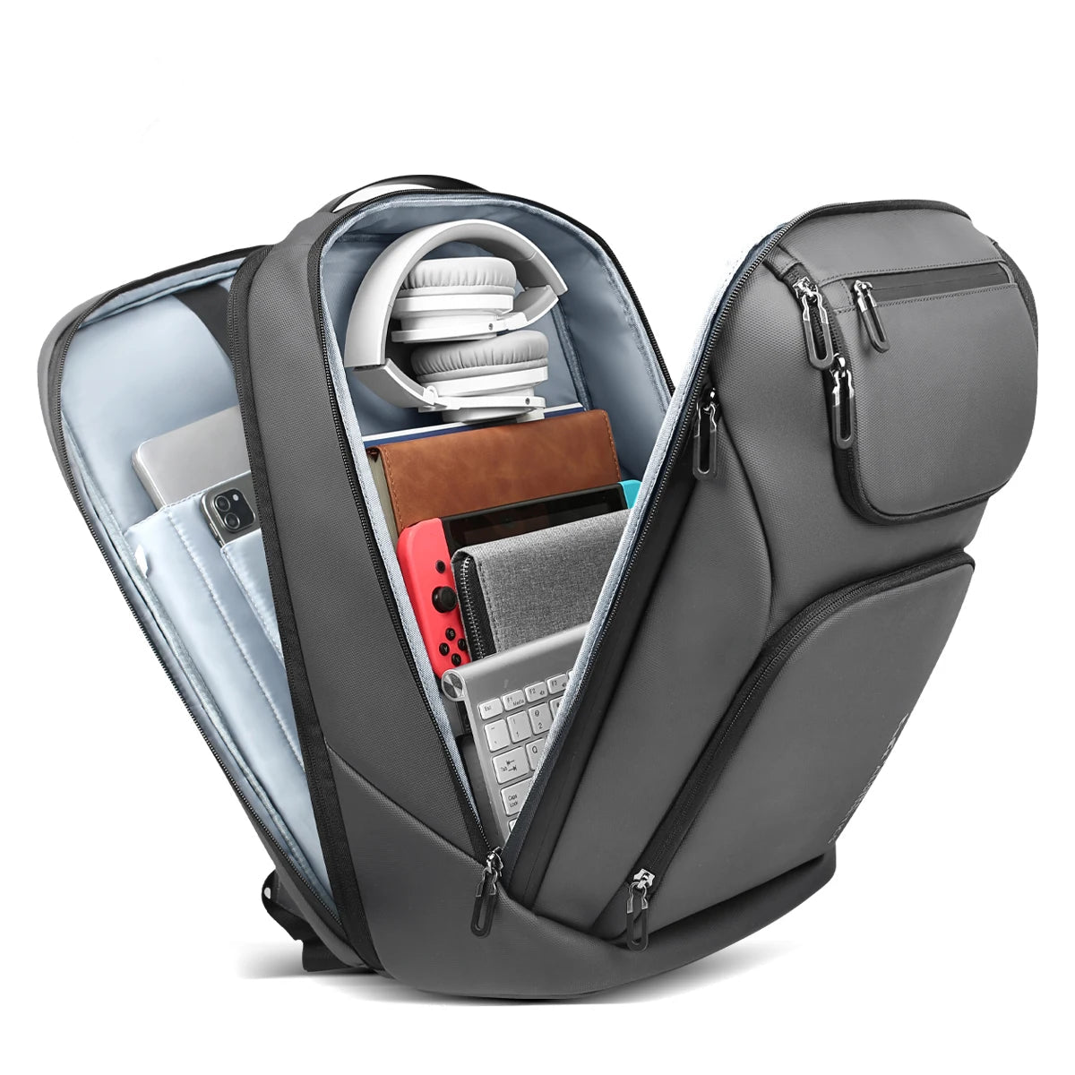 Mochila HK Tech Grey – Gran Capacidad para 17.3", Puerto USB y Seguridad Antirrobo