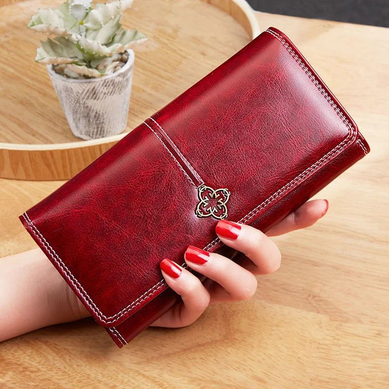 Cartera Larga Elegante Efecto Piel Encerada para Mujer