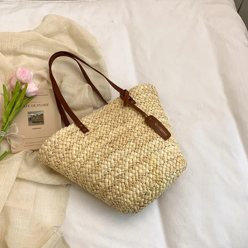 Bolso Shopper de Rafia Cesta para Playa y Verano