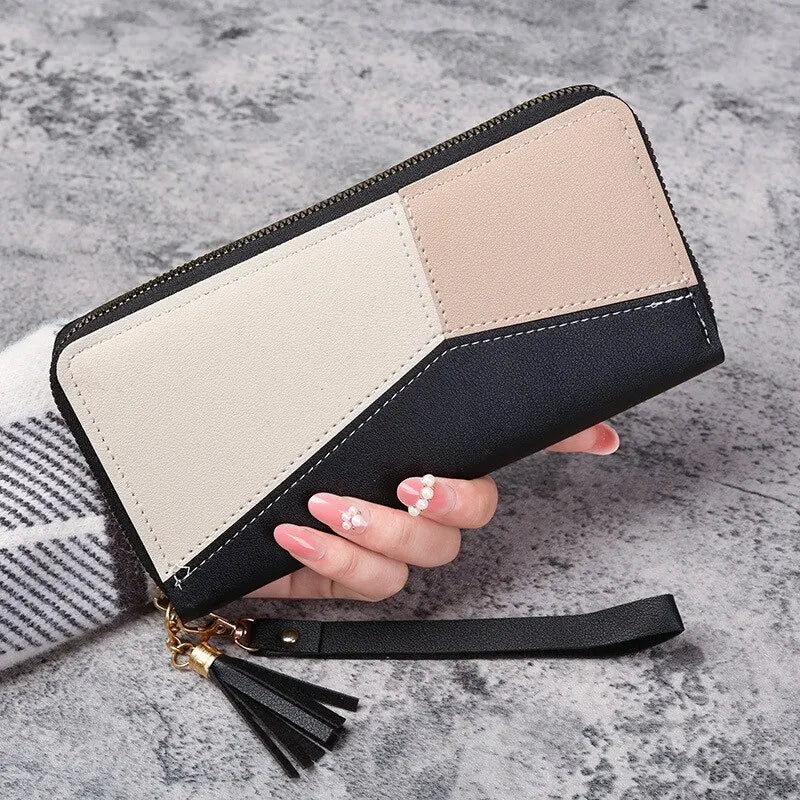 Cartera Larga con Cremallera Bicolor para Mujer - Negro