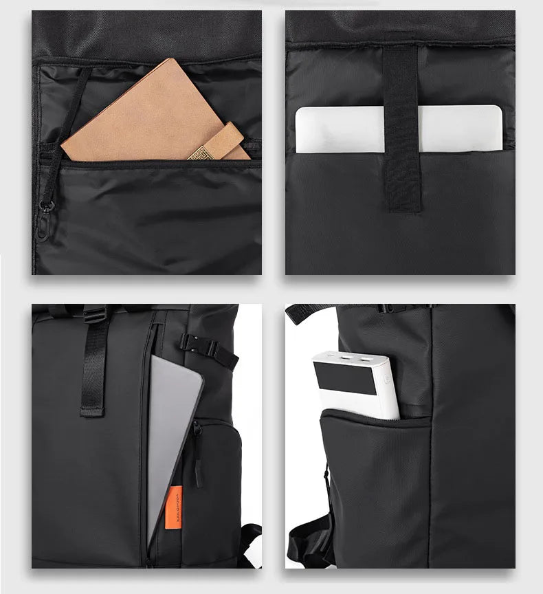 Mochila Casual Unisex Negra Expandible de Nylon – Urbana y Funcional