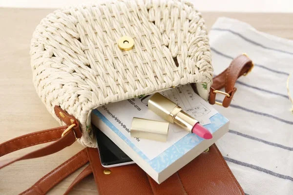 Bolso Bandolera de Rafia Tejida con Flecos para Mujer